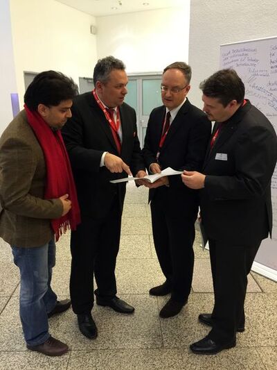 v.l. Zishan Shaid, Landtagskandidat Daniel Steinrode, Kultusminister Andreas Stoch, Andreas Röhm